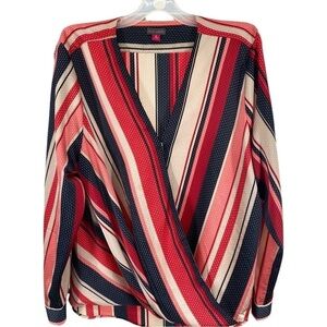 Vince Camuto Women’s Red Pink Navy Striped Top Size XL